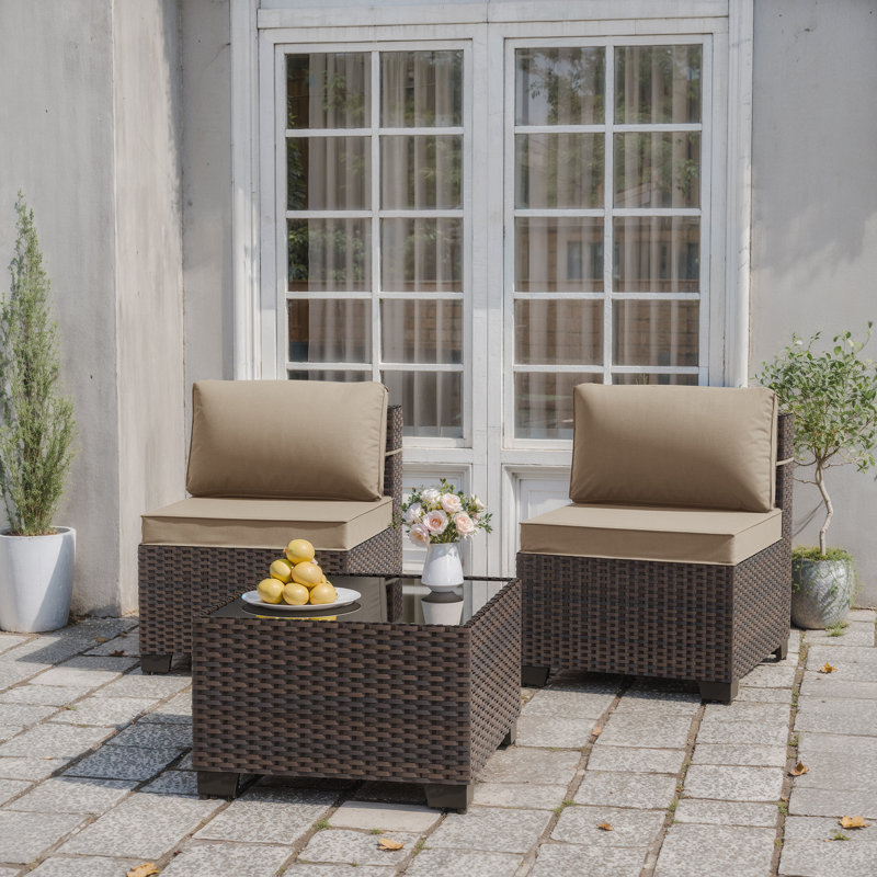 Ensemble de meubles de patio d'extérieur 3 pièces avec coussins anti-éclaboussures Kalinowski, Tanné