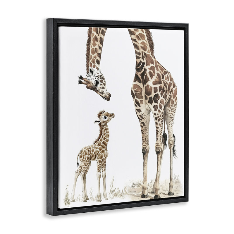 Cadre flottant pour veau Baby Giraffe, design par Ramona Murdock, Cadre flottant noir de jais, H 21 po x l 17 po