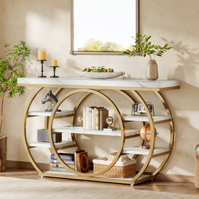 47 Inches 5-Tier Industrail Console Table, Farmhouse Entryway Table with Storage
