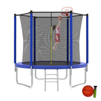 8 FT Recreational Trampoline with Basketball Hoop, Ladder,Enclosure Net