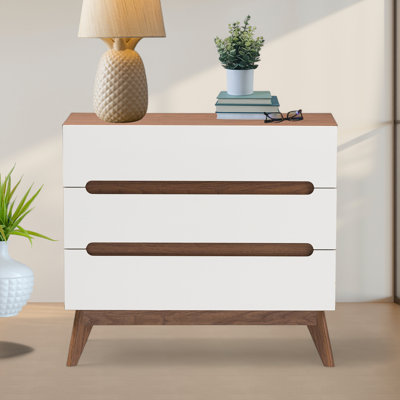 Whisper 3-Drawer White and Walnut Wood Storage Chest