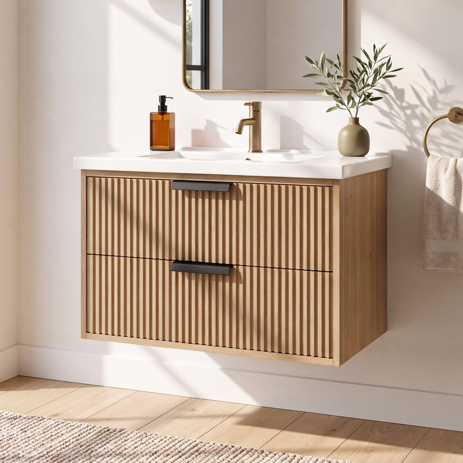 Anelie 30'' Single Bathroom Vanity, Weathered Fir, Matte Black
