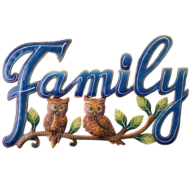 Akhill peint famille bleue avec 2 hiboux