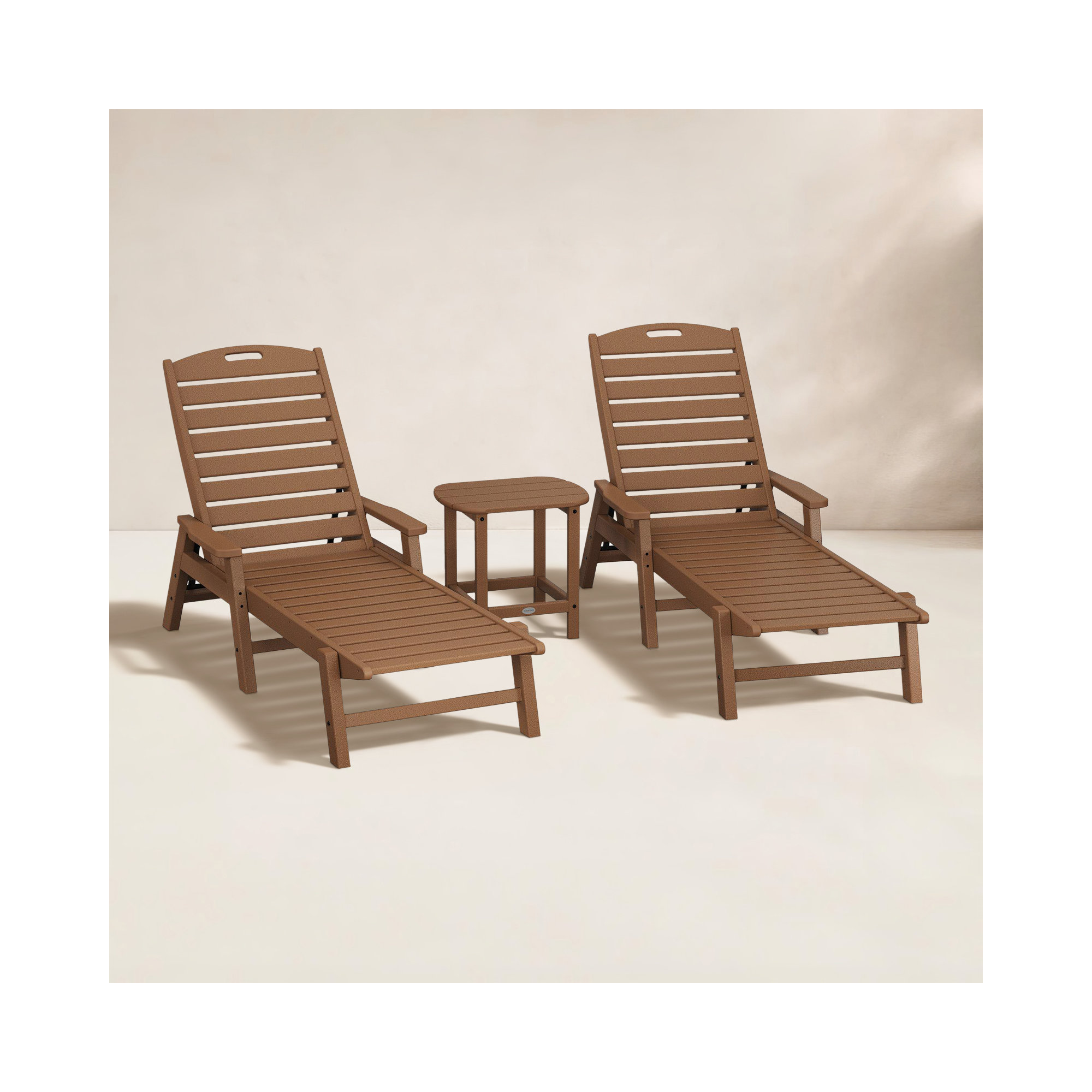 Nautical 3 Piece Chaise Lounge Set with Side Table, Teak