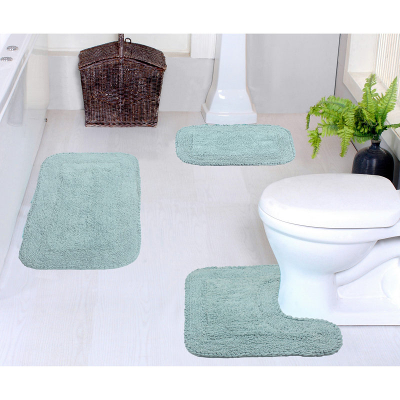 Aceyon Plush Cotton 3 Piece Bath Rug Set, Sky Blue