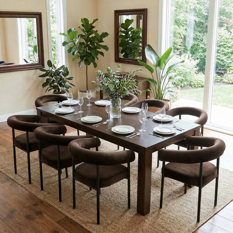 Modern Velvet Dining Chairs, Barrel Back Upholstered Armchairs With Metal Legs For Dining Room Kitchen, Chocolate Brown