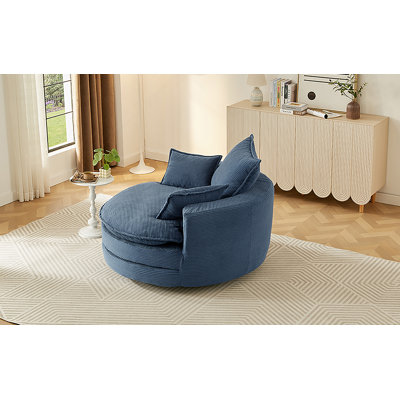 360° Swivel Sofa Chair Accent Barrel Chair 57.5"  Swivel Round Chair With Dual-Layer Cushion Design And 3 Removable Pillows For Living Room, Bedroom, Office And Hotel, Blue