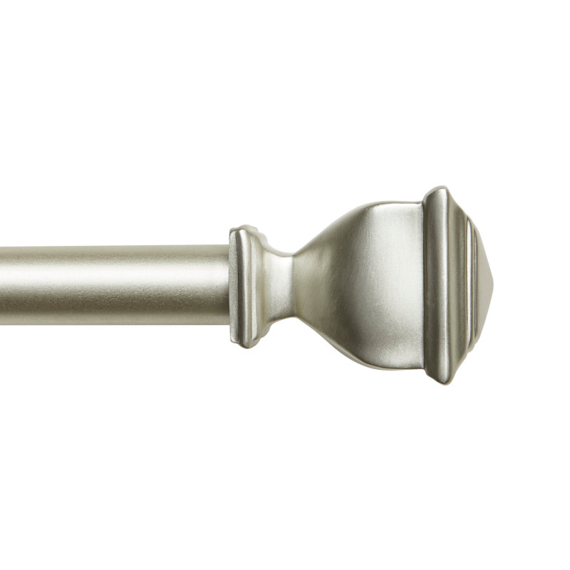Tringle à rideaux simple réglable en métal avec fleurons Almina, 66” – 120”, Argent mat