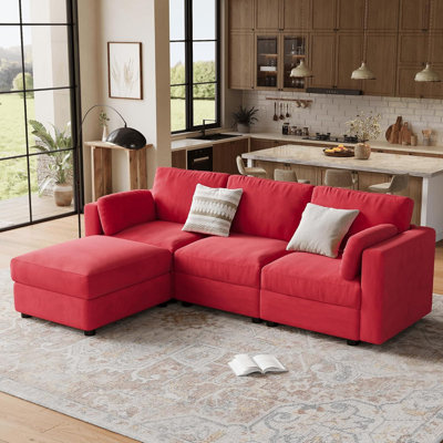Modular Sectional Sofa with Ottoman, L-Shaped Convertible 4-Seater Couch for Living Room