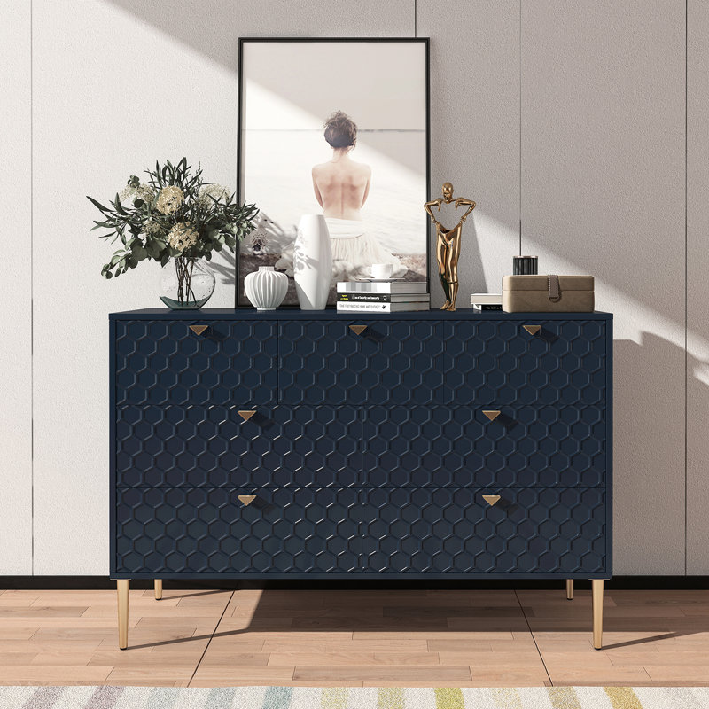 Armoire de rangement moderne en bois avec 7 tiroirs et pieds en métal