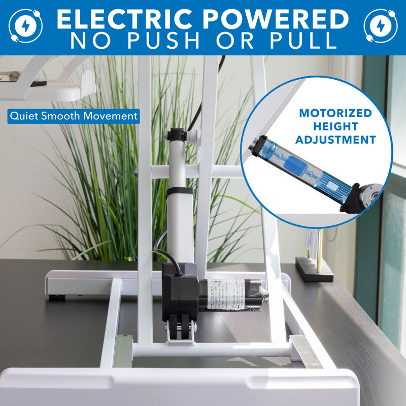 White Electric Adjustable Standing Desk Converter with Keyboard Tray