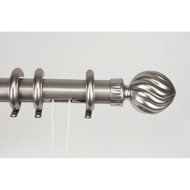 Elite Traverse Fluted-Ball Centre Open Curtain Rod and Hardware Set, 66" - 120" W, Nickel satiné