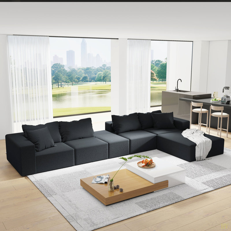 Ensemble de canapé modulaire rembourré Modern, Chenille noir