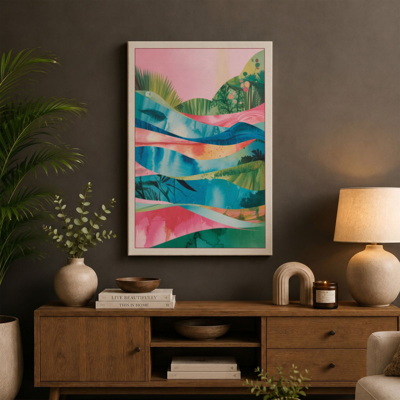Rhythms Tropical 1 Piece Wrapped Canvas Wall Art, 36x24 - 91.4 x 61.0 cm, Black Border