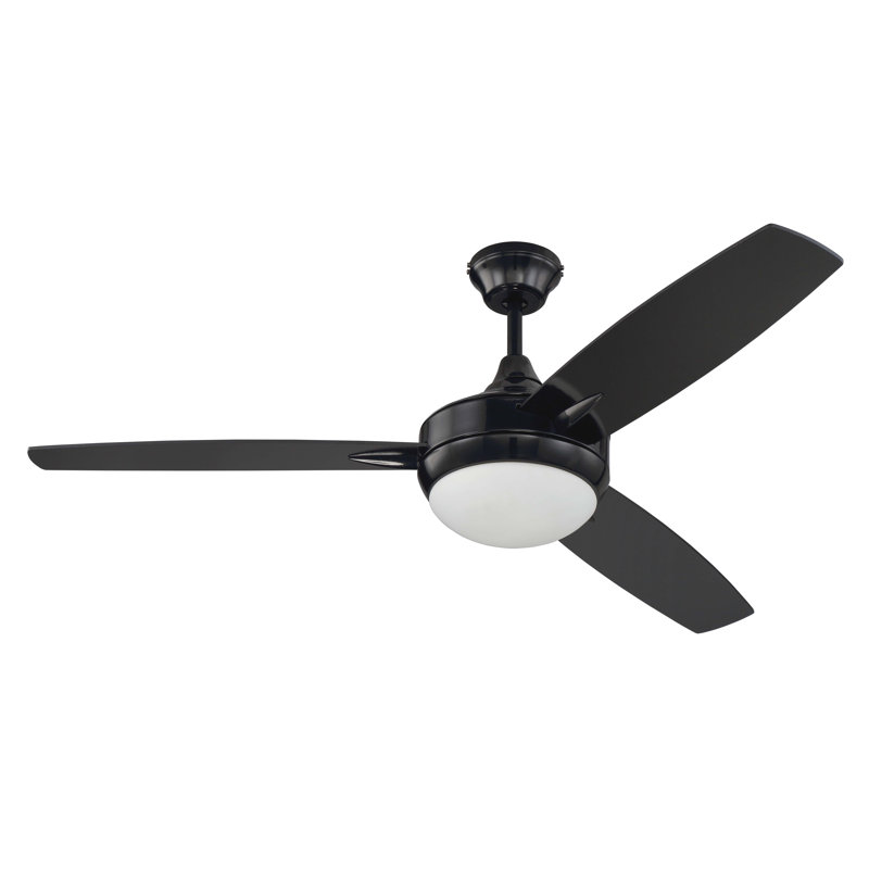 Targas 52'' Ceiling Fan with LED Lights, Gloss Black with Gloss Black Blades