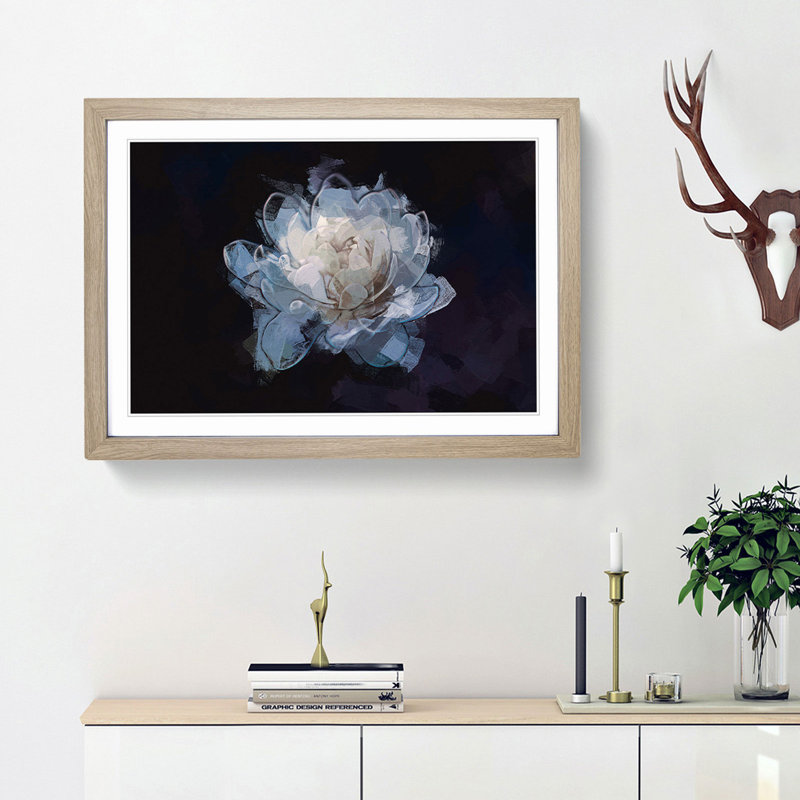 Blue Magnolia Flower in Abstract - Picture Frame Graphic Art Print, Oak Framed, 62cm H x 87cm W x 2cm D