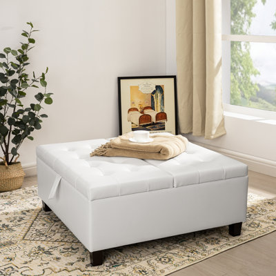 Grande table basse avec repose-pieds capitonné et capitonné avec rangement et dessus carré 35,43 po Ciara