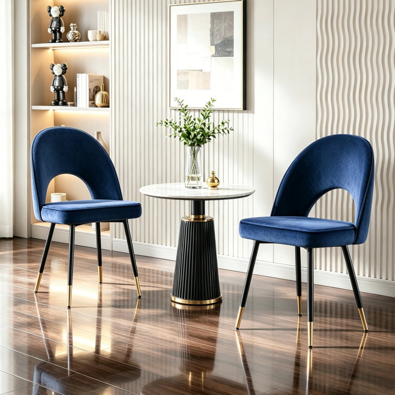 Modern Velvet Dining Chairs Ergonomic Cutout Back with Gold-Tipped Legs, Luxury Upholstered Accent Chairs for Dining/Living Room