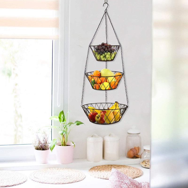 Prep & Savour Daniellee Stainless Steel Hanging Fruit Basket Bowl