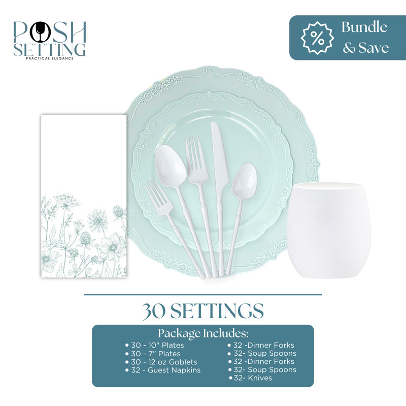 Ensemble de fête jetable en plastique vert clair - Vintage