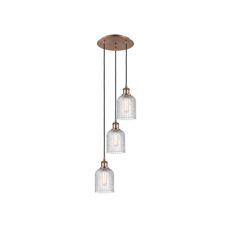 Luminaire suspendu en grappe à 3 lumières Fiennes, Cuivre antique, Clair