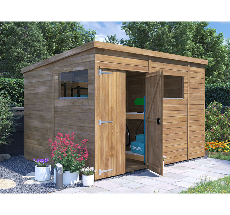 Dunster House Wooden Shed Garden Storage 3 x 2.4m (10' x 8) 15mm Walls Heavy Duty Wooden Window, Pent Roof, Overlord Modular