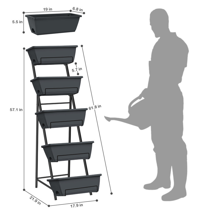 Vertical Raised Bed Outdoor Planter 5 Tier Brick, Gray