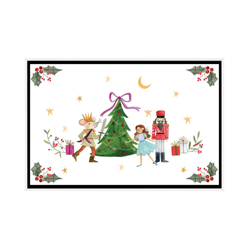 Casse-noisette autour de l'arbre de Noël - reproduction d'art murale - toile encadrée, H 40 po x l 60 po, Blanc