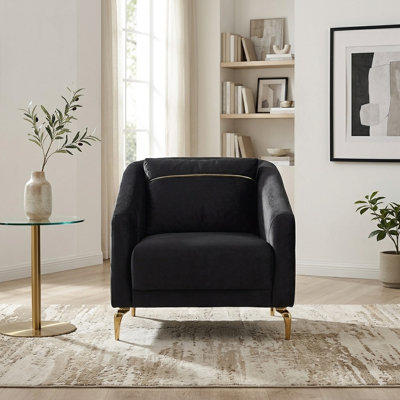 Goril Velvet Accent Chair With Gold Legs – Black Or Beige