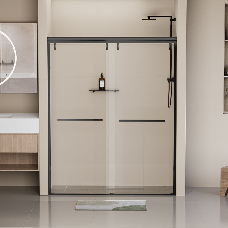 Matte Black Aluminum Double Sliding Shower Door with Clear Tempered Glass