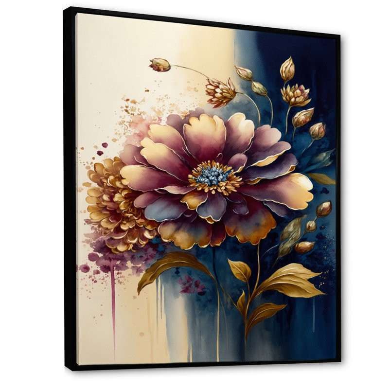 «Night Shade Zinnia Floral Design III», reproduction sur toile, H 20 po x l 12 po x P 1 po, Toile avec cadre flottant noir
