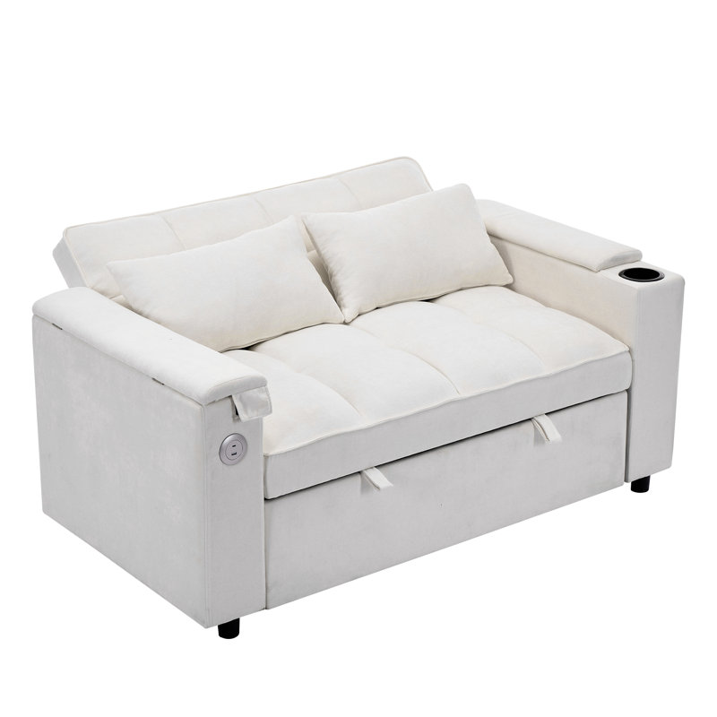 2 Seater Fabric Sofa Bed, White