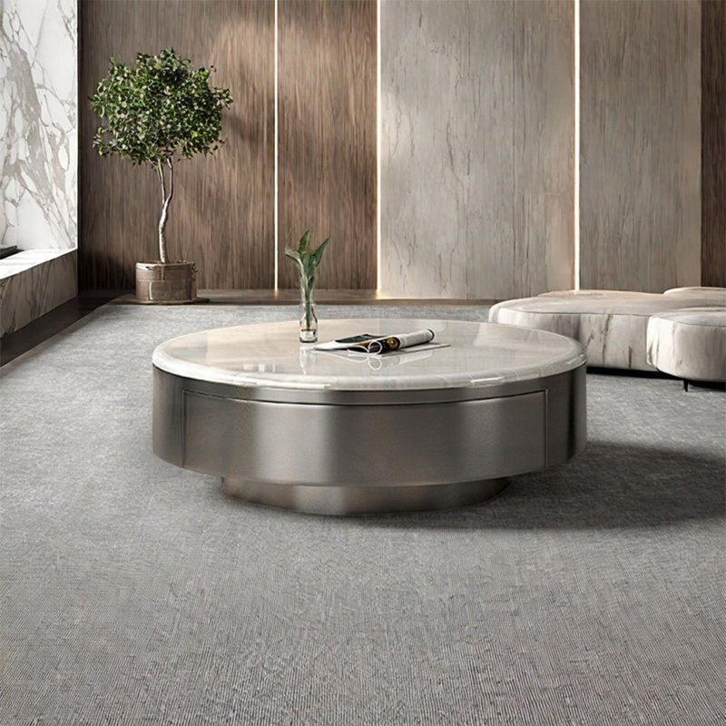 Table basse italienne ronde en marbre, H 13 po x L 31,5 po x l 31,5 po, Blanc