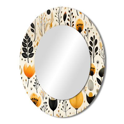 Beige Bohemian Bliss Floral Pattern - Beige Oval Wall Mirror Decor