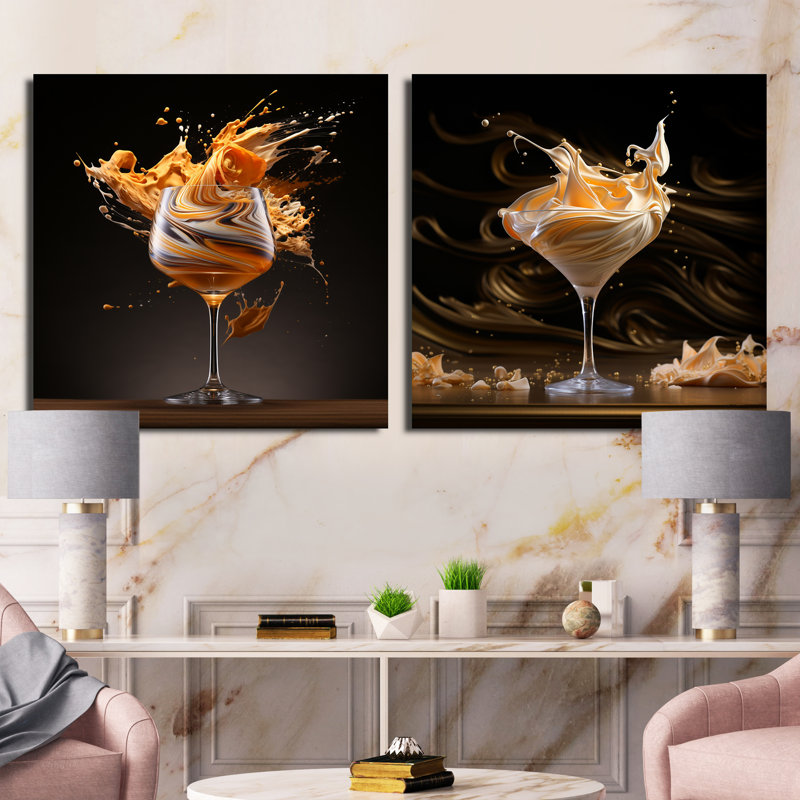 Bourbon Ballet Cocktail - Ensemble de 2 cocktails carrés, Toile tendue, H 16 po x l 33 po