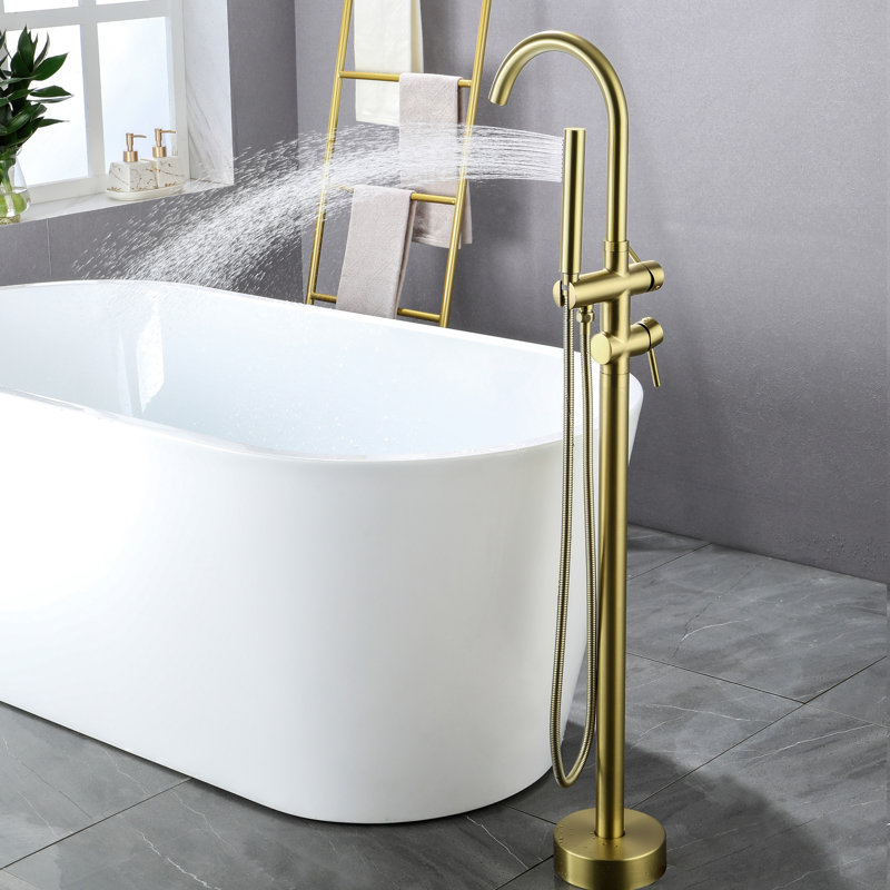 Floor Tub Filler with Diverter, Brushed Gold