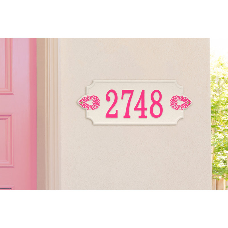Sofia 1-Line Personalized Wall Address Plaque, Stucco/Magenta, Yes