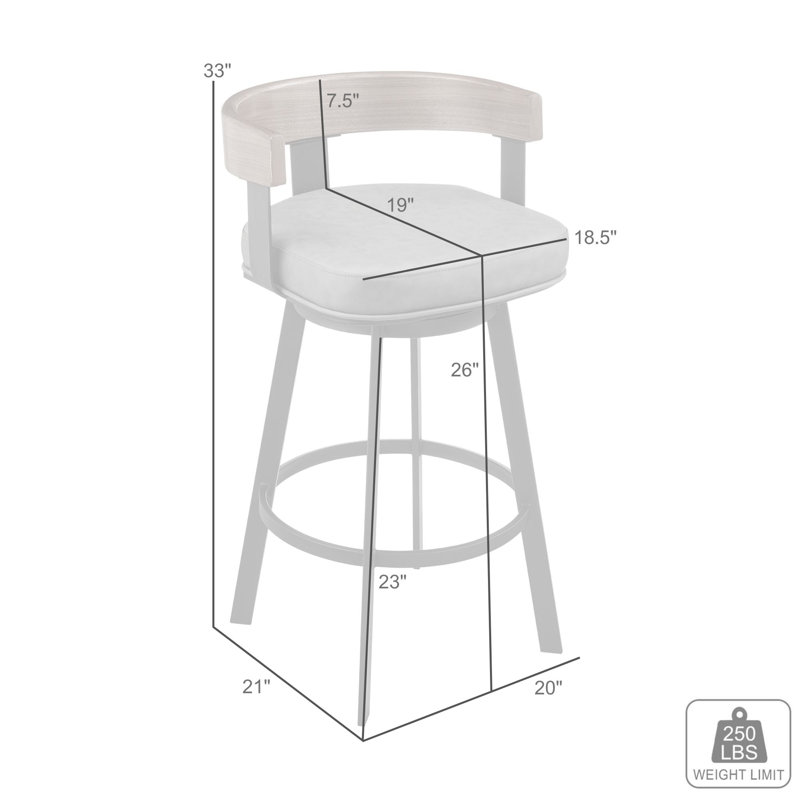 Ahlem Modern Swivel Counter or Bar Height Barstool with Arms and Open Low Back in Iron with Wood and Faux Leather