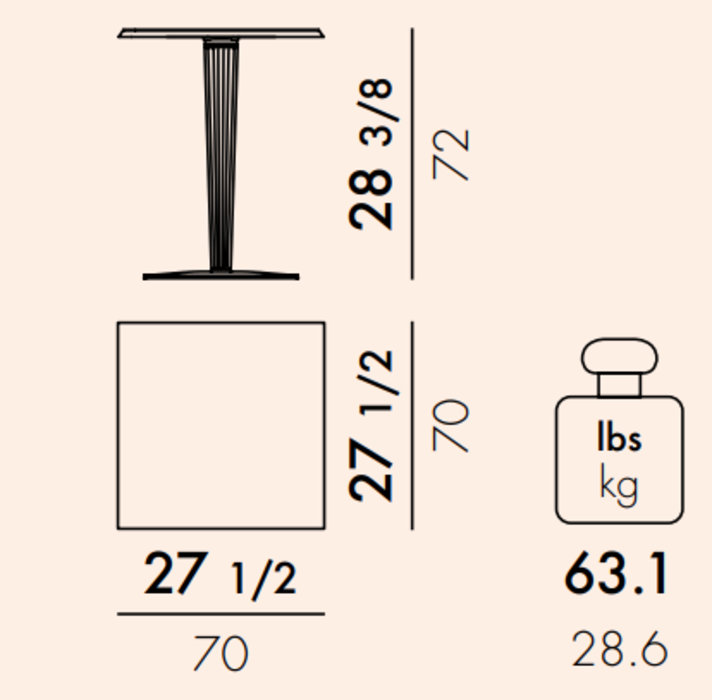 Table de bout à piédestal Top Top, Carré plissé, 27.56", Blanc lustré