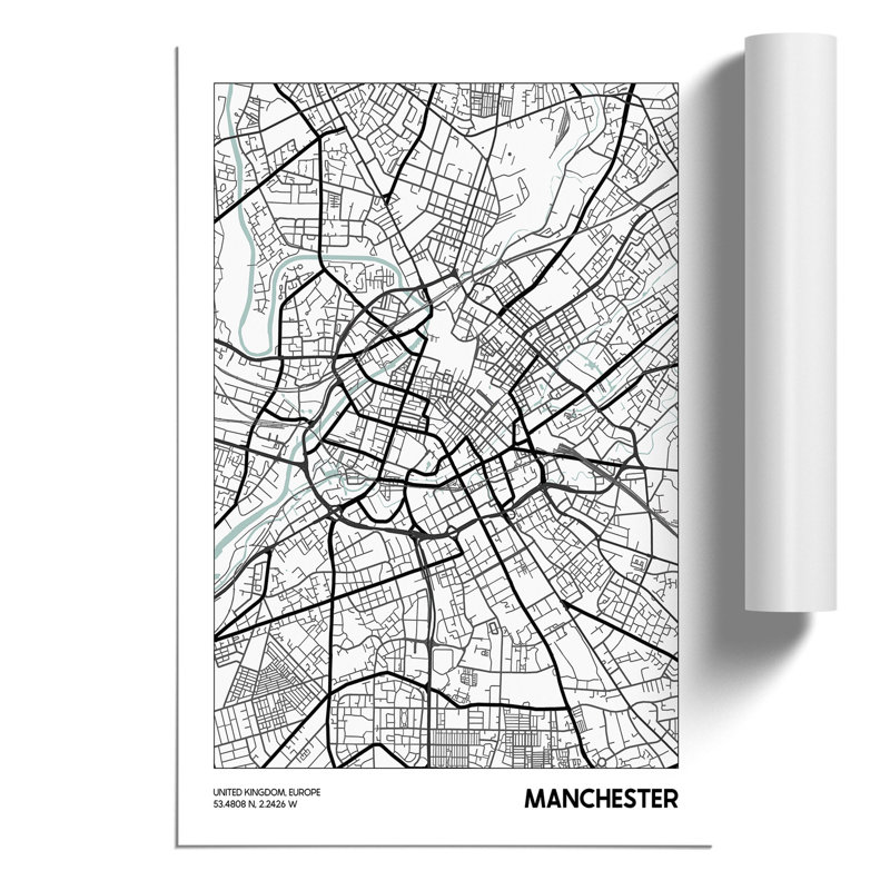 Map Manchester UK - Wall Art, 42cm H x 30cm W x 0.1cm D