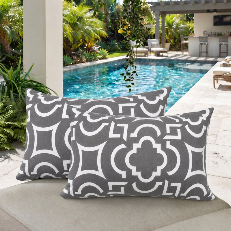 Ensemble de 2 housses de coussin lombaire intérieur / extérieur 12 po x 27 po hydrofuges et résistantes à la décoloration