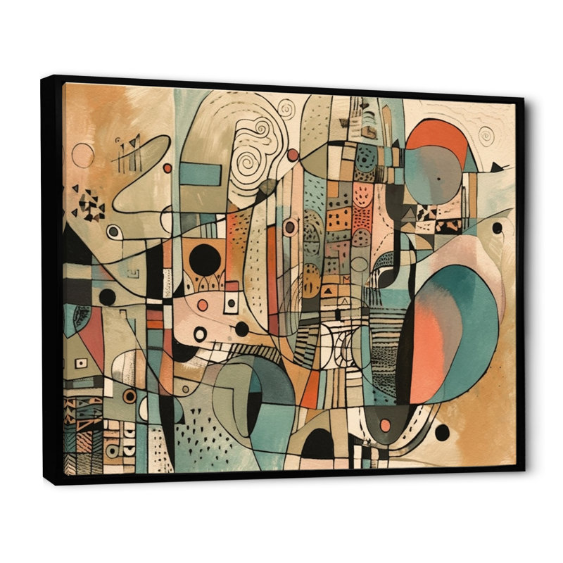 «Golden Mid Century Boho», art mural abstrait minimalisme, H 12 po x l 20 po, Reproduction avec cadre flottant, Noir