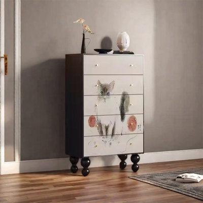 Solid Wood Storage Cabinet with Five Drawers