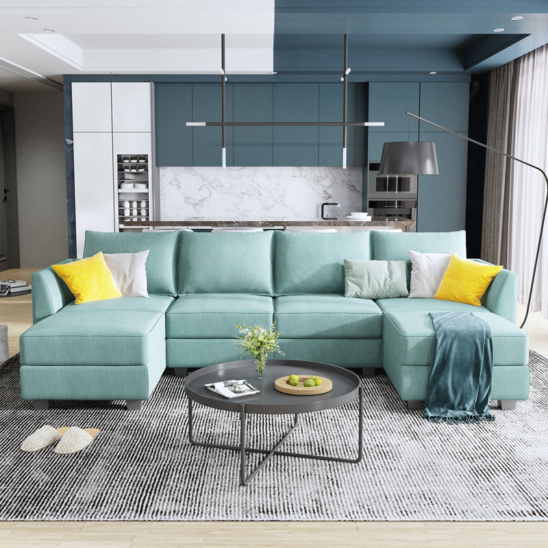 Canapé modulaire rembourré en U Tremee, Polyester bleu