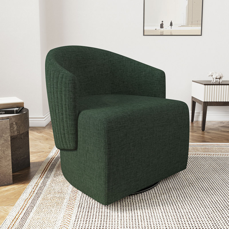 Suhaylah Upholstered Swivel Barrel Chair, Green Polyester