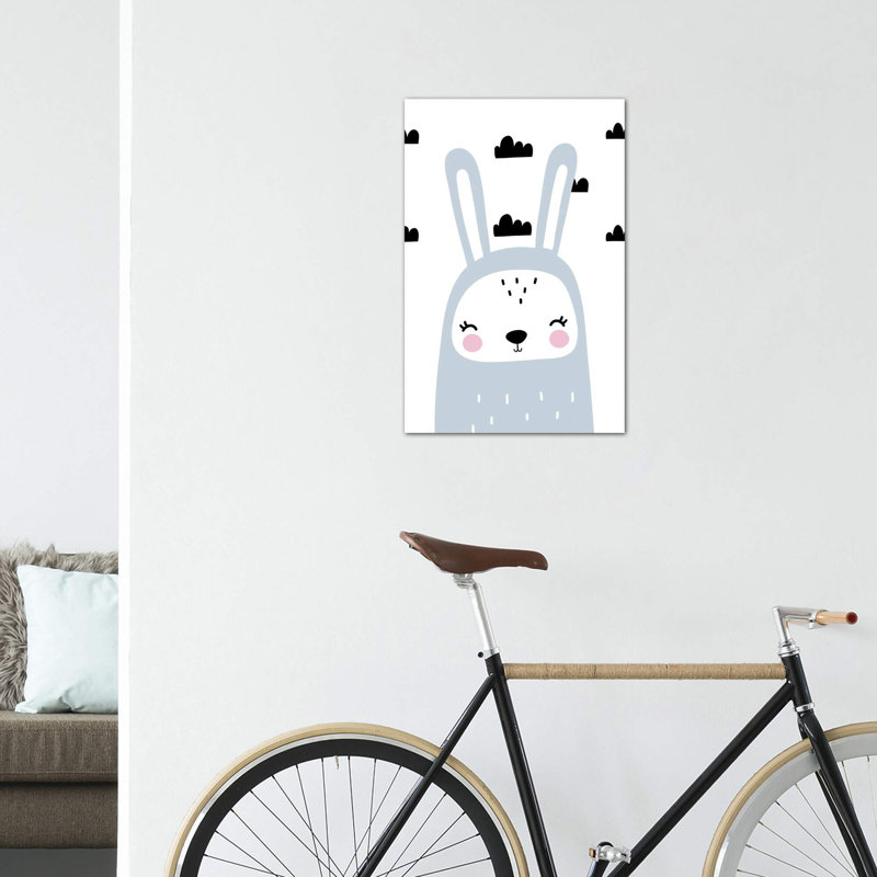 «Bunny Blue with Clouds Scandi», reproduction d'impression, Toile tendue, Pas de tapis, H 18 po x l 12 po x 1,5 po