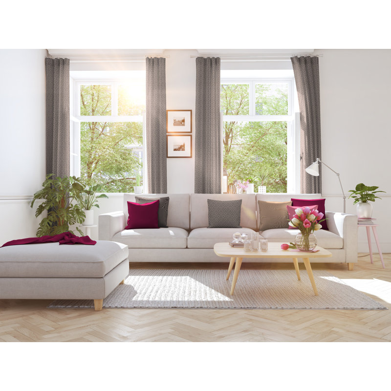 Wybrone Urban Cactus Eyelet Opaque Curtain, 145 W x 175 D cm, Saddle Brown/Beige