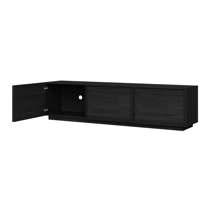 Meuble télé moderne avec rangement de 70,87 po de largeur avec meuble télé pour téléviseur de 80 po ou moins, 70.9", Noir