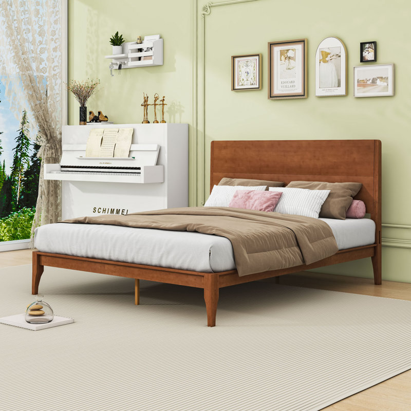 Lit plateforme en bambou avec tête de lit Mid-Century, Queen, Brown