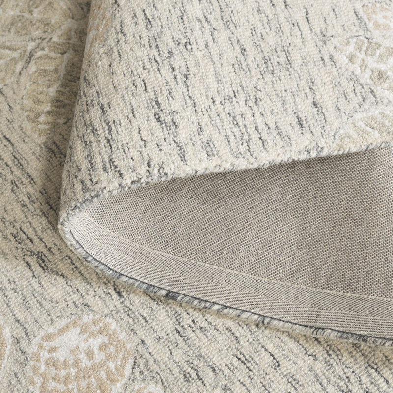 Tapis gris / ivoire en laine / polyester touffeté à la main Jardin, Rectangle de 5 pi x 8 pi